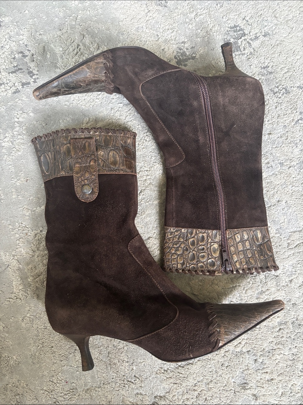 VINTAGE BOLSA Women’s Dark Brown Suede Croc-Trim MADE IN ITALY SIZE 36 EU